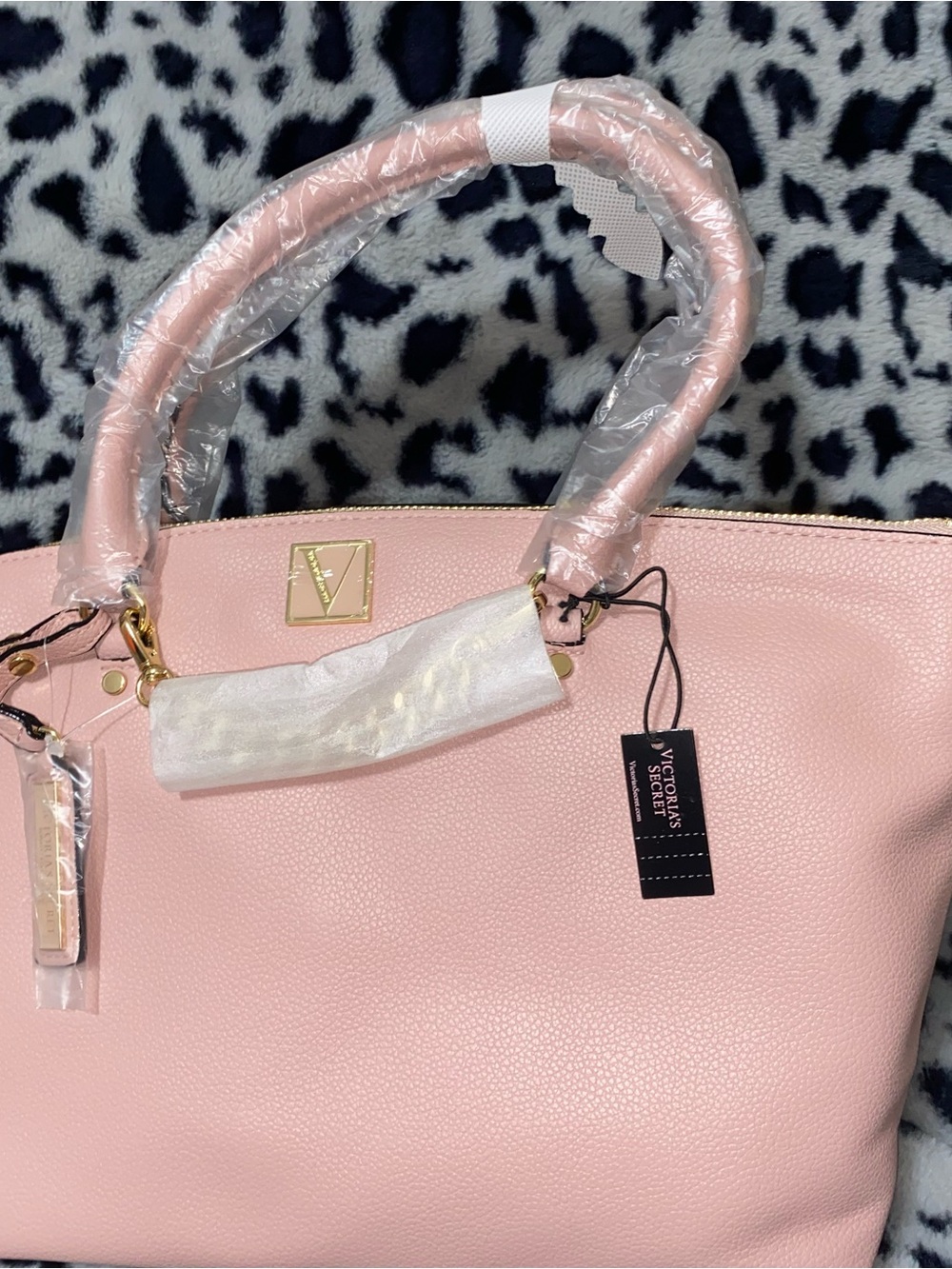 Victoria's Secret Blush Pink Pebbled Tote with Gold Accents